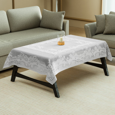 KUBER INDUSTRIES Self Design 4 Seater Table Cover(White, Cotton)