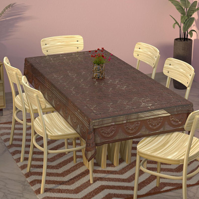 HOMESTIC Self Design 6 Seater Table Cover(Brown, Cotton)