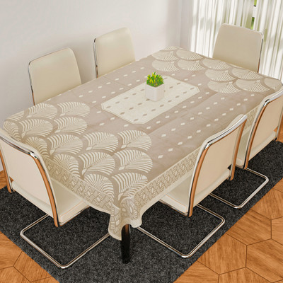 KUBER INDUSTRIES Self Design 6 Seater Table Cover(Cream, Cotton)