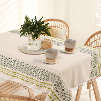 Urban Space Cotton 6 Seater Printed Table Cover(G Border Green)