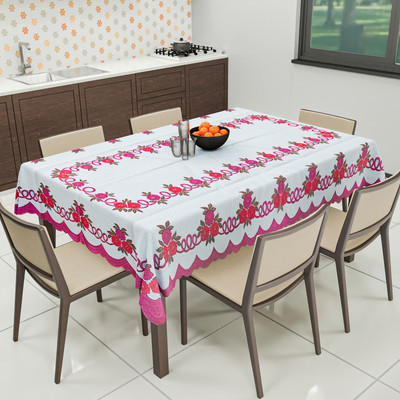 KUBER INDUSTRIES Floral 6 Seater Table Cover(White Pink, Cotton)