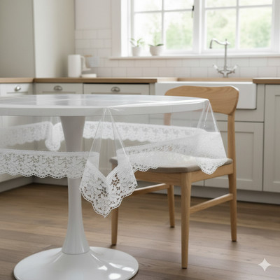 Faizandecor Solid 4 Seater Table Cover(Transparent, PVC)