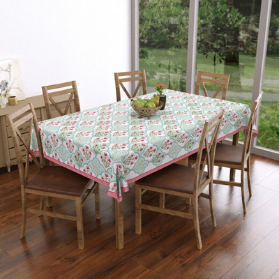 Texstylers Cotton 6 Seater Printed Table Cover(White)