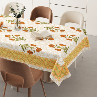 HappyKraft Cotton 6 Seater Printed Table Cover(Yellow, Red)