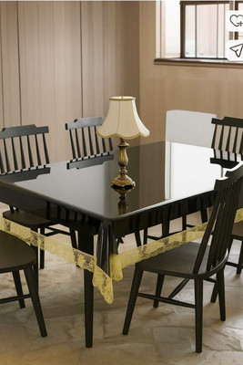 Univara PVC 6 Seater Self Design Table Cover(Transparent, Gold)