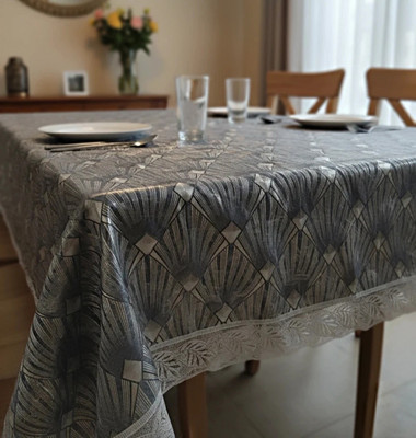 new eraa PVC 6 Seater Printed Table Cover(Grey)