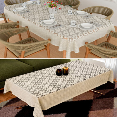 KUBER INDUSTRIES Self Design 6 Seater Table Cover(Cream, Cotton, Pack of 2)