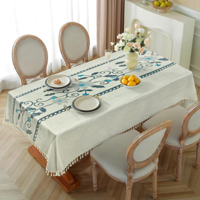 Cortina Printed 6 Seater Table Cover(White, Dark Blue, Cotton, Pack of 6)
