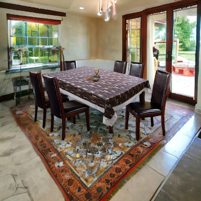 Mopak Decor Embroidered 6 Seater Table Cover(Brown, Polyester)