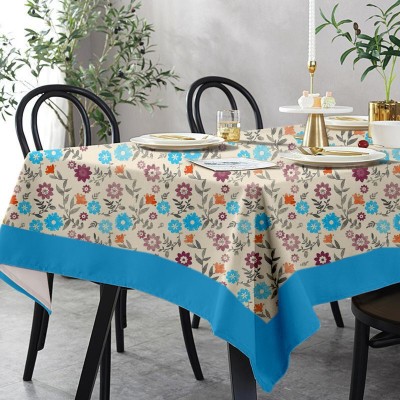 Lushomes Floral 6 Seater Table Cover(Dark Blue, Cotton)