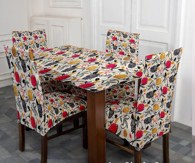 TURIYA Abstract 4 Seater Table Cover(Cream, Polyester, Spandex, Pack of 4)