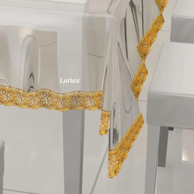 Lariox PVC 4 Seater Printed Table Cover(Transparent With Golden Lace)