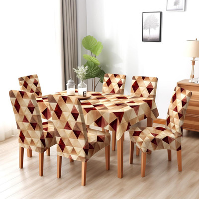 DECORIAN Polyester, Cotton 6 Seater Floral Table Cover(BROWN TRIANGLE NEW, Pack of 7)