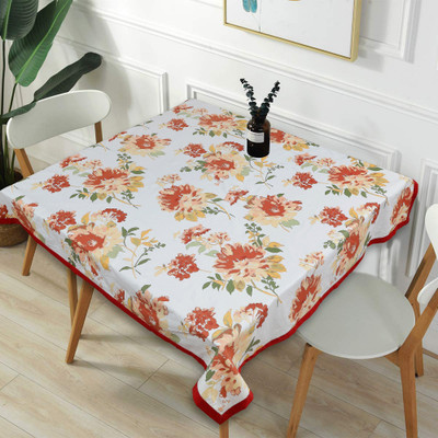 Go Texstylers Abstract 2 Seater Table Cover(Orange, Cotton)
