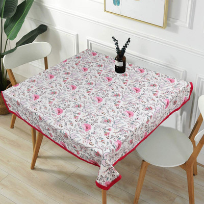 Go Texstylers Cotton 6 Seater Abstract Table Cover(Pink)
