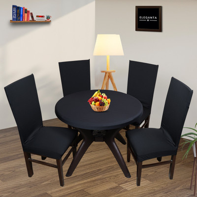 Eleganta Self Design 4 Seater Table Cover(Solid Black, Polyester, Pack of 7)