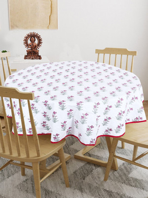 Go Texstylers Cotton 6 Seater Floral Table Cover(Pink)