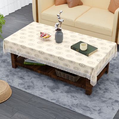 KUBER INDUSTRIES Self Design 4 Seater Table Cover(Yellow, Grey, PVC)