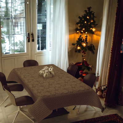 WiseHome Cotton 8 Seater Floral Table Cover(Brown)