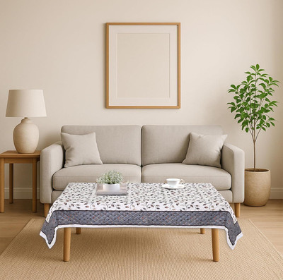 KTR Decor Cotton 4 Seater Floral Table Cover(White)