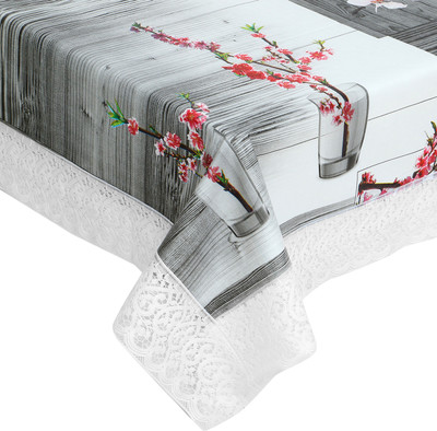 Dakshya Industries Floral 4 Seater Table Cover(Grey, PVC)