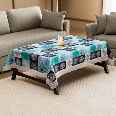 HOMESTIC PVC 4 Seater Self Design Table Cover(Green, Blue)