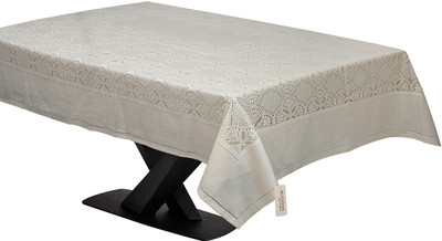 Bluegrass Geometric 6 Seater Table Cover(Cream, Polyester)