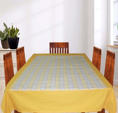 Dekor World Cotton 4 Seater Striped Table Cover(Yellow)