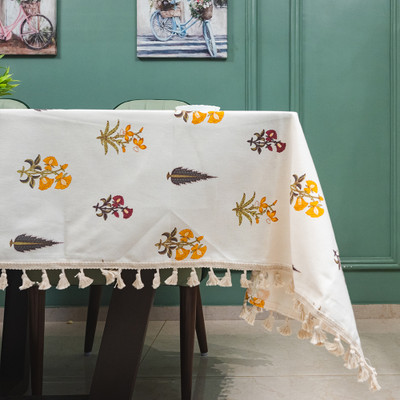 Urban Space Cotton 6 Seater Floral Table Cover(High Garden Yellow)