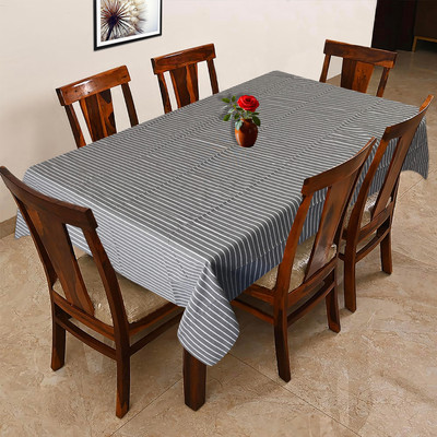 OASIS Cotton 6 Seater Striped Table Cover(Grey)