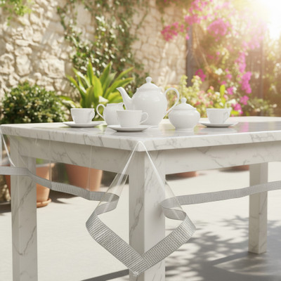 Faizandecor Solid 4 Seater Table Cover(Transparent, PVC)