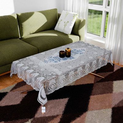 HOMESTIC Self Design 4 Seater Table Cover(White & Blue, Cotton)