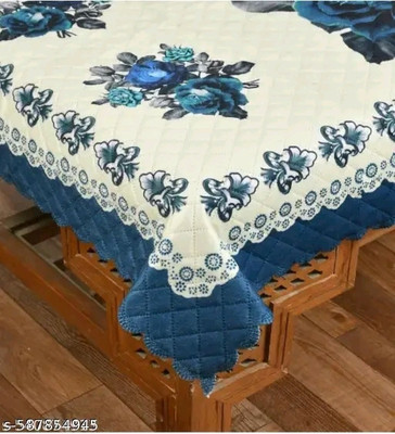 KTR Decor Velvet 4 Seater Printed Table Cover(CREAM , BLUE)