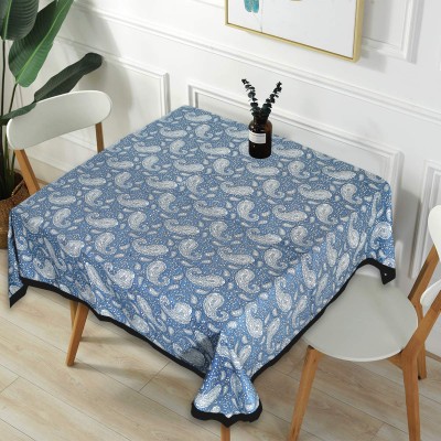 Texstylers Paisley 4 Seater Table Cover(Blue, Cotton)