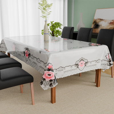 KUBER INDUSTRIES PVC 6 Seater Self Design Table Cover(White, Black)
