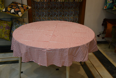 Miyanbazaz Cotton 6 Seater Striped Table Cover(Red)