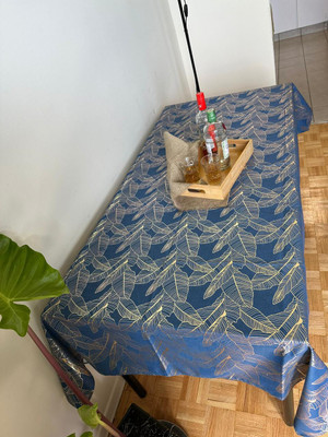 HIYAMI Self Design, Floral, Solid, Geometric, Abstract 8 Seater Table Cover(Blue, Polyester, Silk)