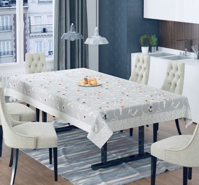 WiseHome Floral 8 Seater Table Cover(White, Cotton)