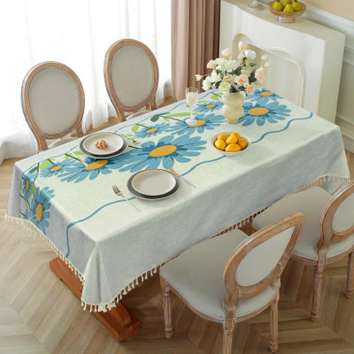 Cortina Printed 6 Seater Table Cover(White, Blue, Cotton, Pack of 6)