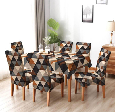 DECORIAN Floral 4 Seater Table Cover(NAVY GREY GEOMETRIC, Velvet, Spandex, Pack of 7)