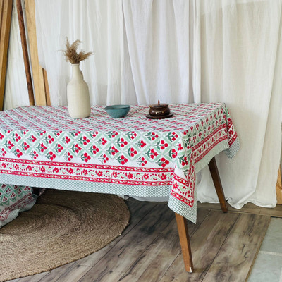 INDUS ART EMPORIUM Cotton 10 Seater Floral Table Cover(Red, Pack of 2)