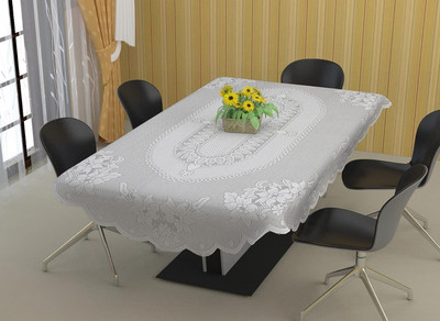 EASTTARDOMM Floral 6 Seater Table Cover(White, Cotton)
