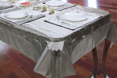 Dekor World Polyester 4 Seater Abstract Table Cover(Silver, Pack of 5)