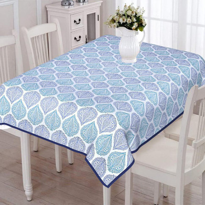 Go Texstylers Cotton 6 Seater Abstract Table Cover(Blue)