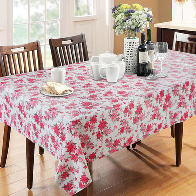 Dakshya Industries PVC 6 Seater Floral Table Cover(Pink, White)