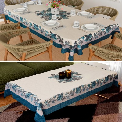 KUBER INDUSTRIES Floral 6 Seater Table Cover(Blue, Cotton, Pack of 2)