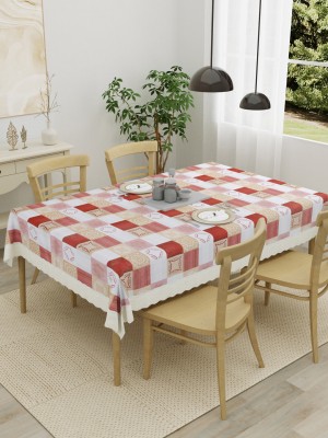 CLASIKO Printed 4 Seater Table Cover(Beige, White & Maroon Checks, PVC)