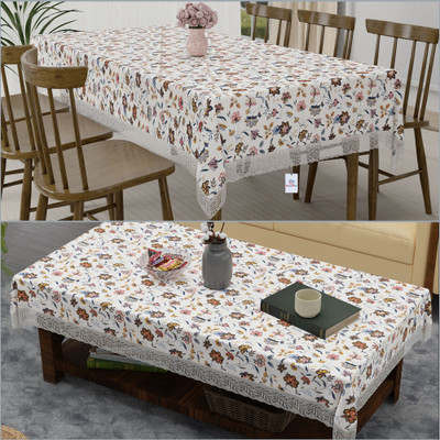 Heart Home Floral 6 Seater Table Cover(Yellow, PVC, Pack of 2)
