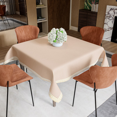 HOMESTIC PVC 4 Seater Self Design Table Cover(Brown)