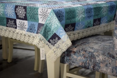FALAK Floral 6 Seater Table Cover(Blue, PVC)